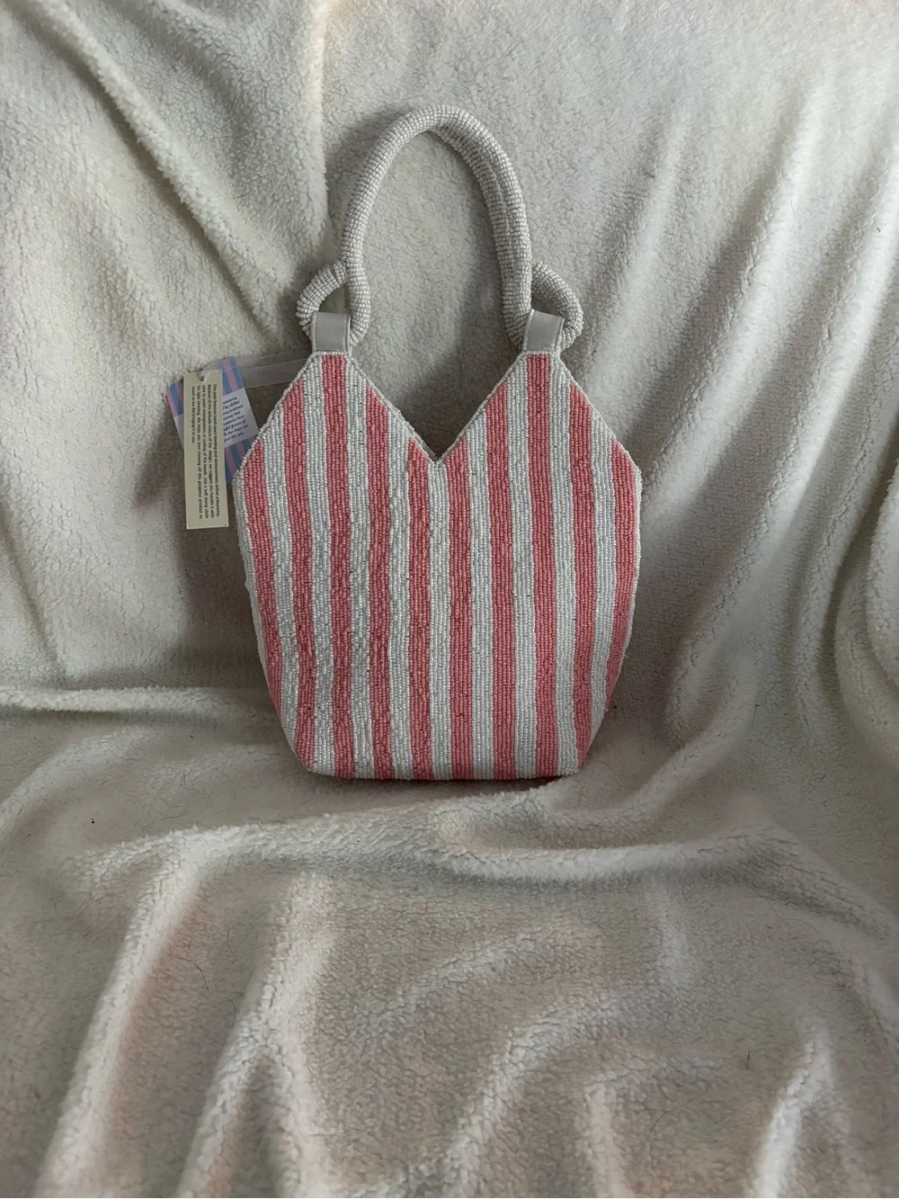 Beaded Pink & White Striped Summer Tote Drink!